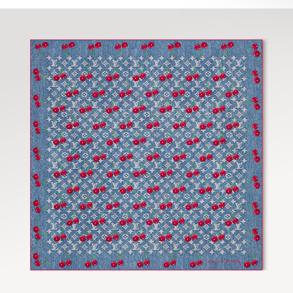 NWT LOUIS VUITTON DENIM SILK CHERRY SCARF